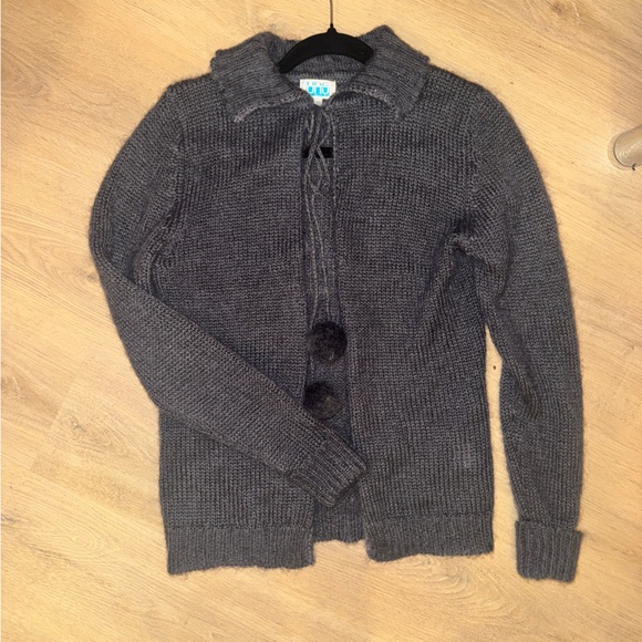 Vintage euro Charcoal Pom Pom tie knit Cardigan Sweater - fits like small - Picture 4 of 12